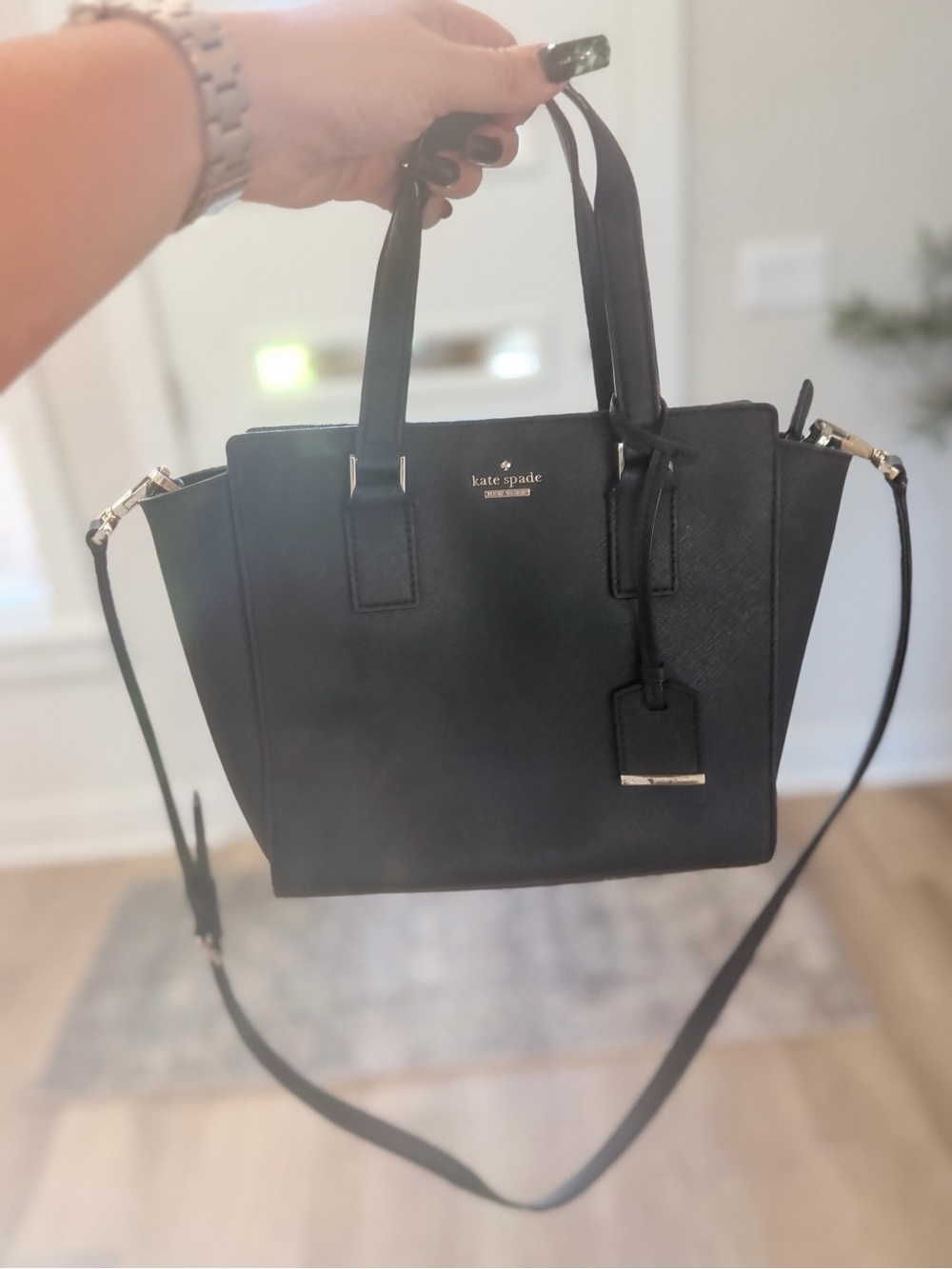 kate spade Black Leather Satchel with Detachable Strap